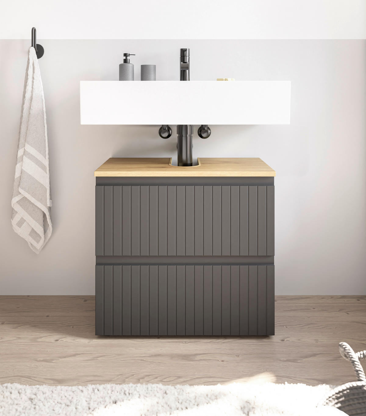 WASCHBECKENUNTERSCHRANK 60/57/36 cm  - Eichefarben/Schwarz, MODERN, Holzwerkstoff/Kunststoff (60/57/36cm) - MID.YOU