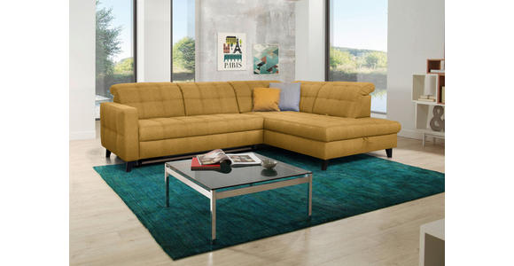 ECKSOFA in Webstoff Currygelb 297/216 cm - Currygelb/Schwarz, Design, Holz/Textil (297/216cm) - Xora