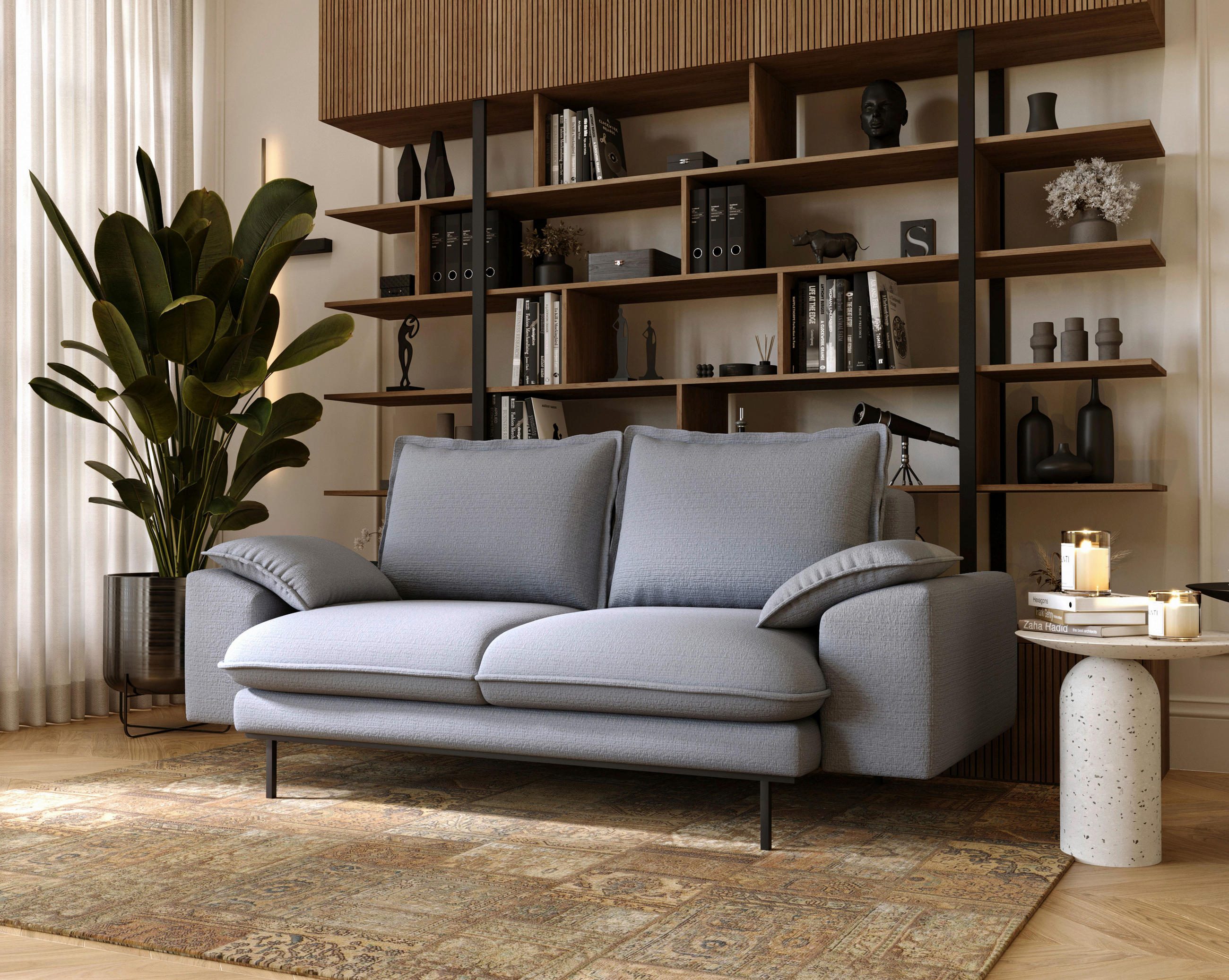 2-SITZER-SOFA Struktur Hellgrau  - Hellgrau/Schwarz, Design, Textil/Metall (195/92/97cm) - Livetastic