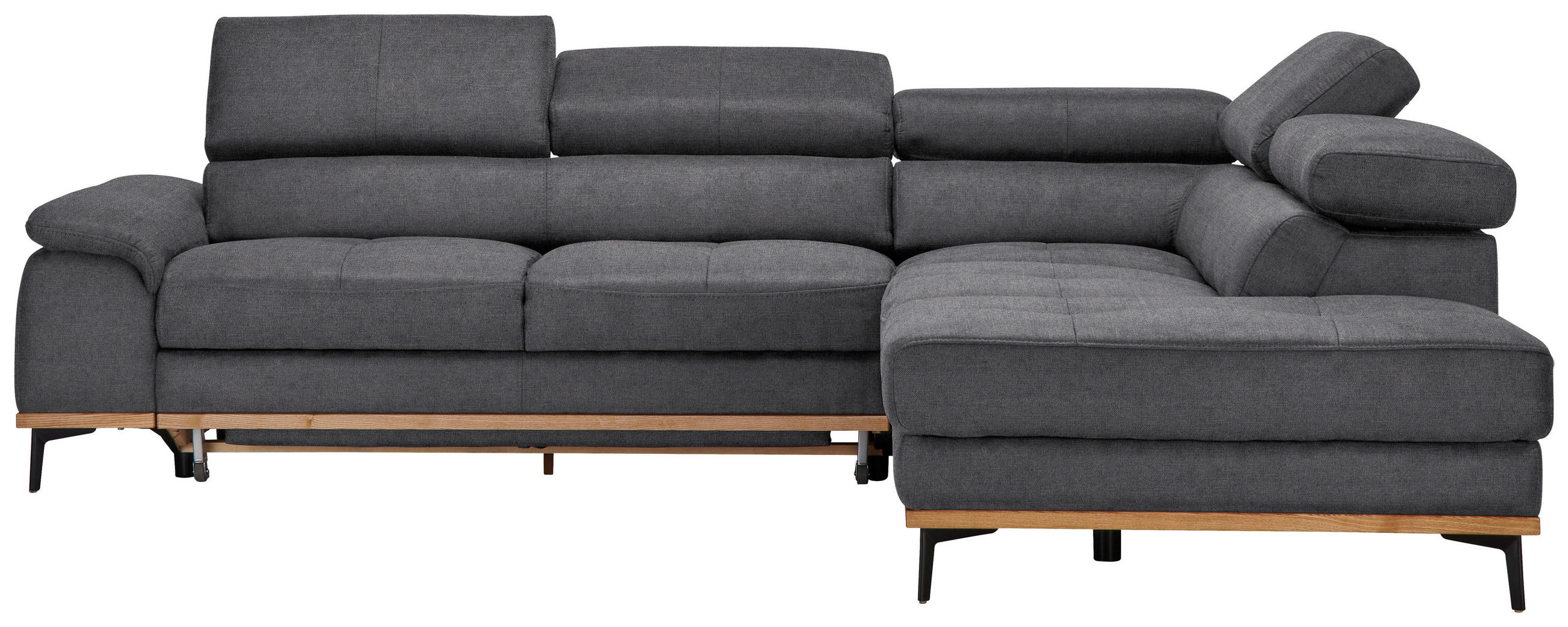 ECKSOFA Webstoff Grau  - Schwarz/Grau, Natur, Holz/Textil (282/226cm) - Novel