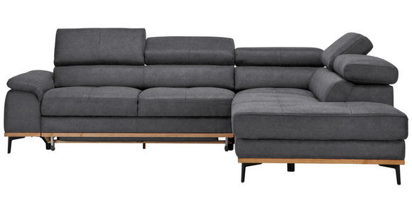 ECKSOFA  in Webstoff Grau Bettkasten, Schlaffunktion, Kopfteilverstellung  282/226 cm  - Schwarz/Grau, Natur, Holz/Textil (282/226cm) - Novel