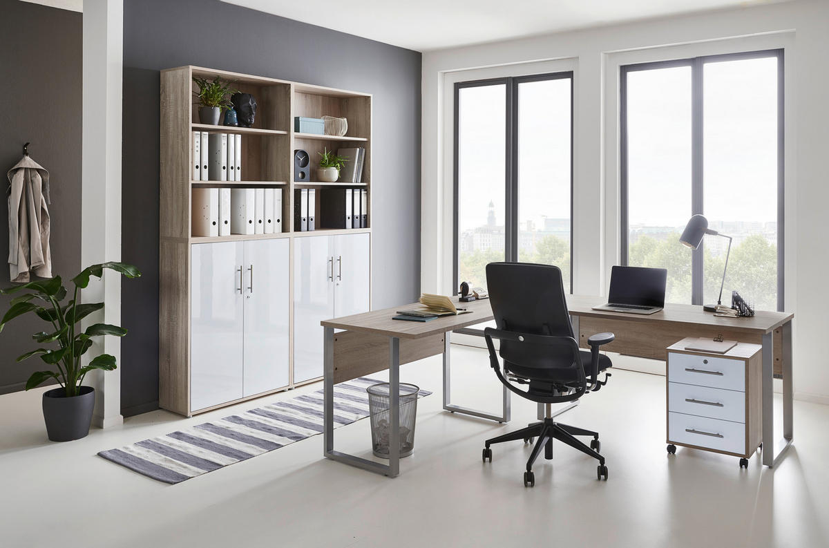 BÜRO - Weiß/Sonoma Eiche, MODERN, Holzwerkstoff/Metall - MID.YOU