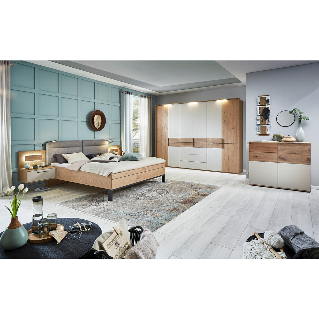 Thumbnail - Dieter Knoll Bettanlage, Anthrazit, Grau, Taupe, Eiche, Metall, Textil, furniert, 180x200 cm, Made in Germany, gepolster...