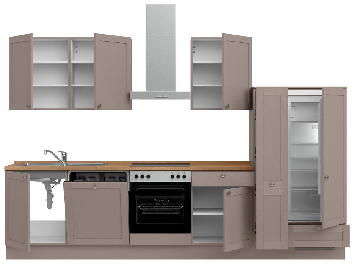KÜCHENBLOCK Frame 330 cm  in Eichefarben, Beigebraun  - Edelstahlfarben/Eichefarben, MODERN, Holzwerkstoff/Metall (330cm) - Nobilia