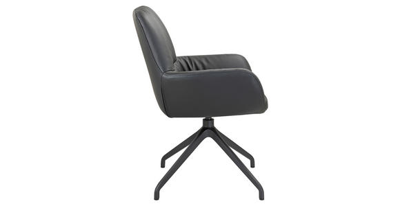 ARMLEHNSTUHL  Sitzfläche 360° drehbar, inklusive Armlehnen, automatische Rückholfunktion  Echtleder  Schwarz  - Schwarz, Design, Leder/Metall (64/89/65cm) - Dieter Knoll