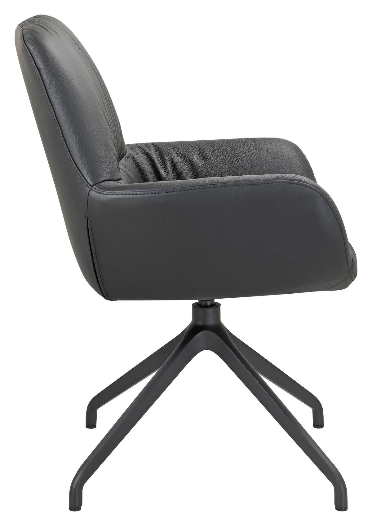 ARMLEHNSTUHL  Sitzfläche 360° drehbar, inklusive Armlehnen, automatische Rückholfunktion  Echtleder  Schwarz  - Schwarz, Design, Leder/Metall (64/89/65cm) - Dieter Knoll