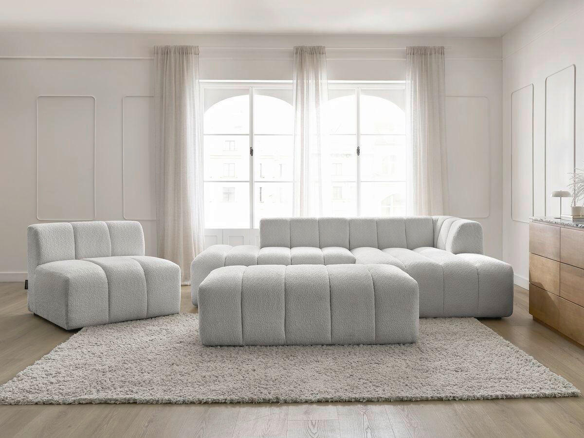 ECKSOFA Ottomane rechts  ANNECY Hellgrau Bouclé  - Hellgrau/Schwarz, MODERN, Kunststoff/Textil (262/170cm)