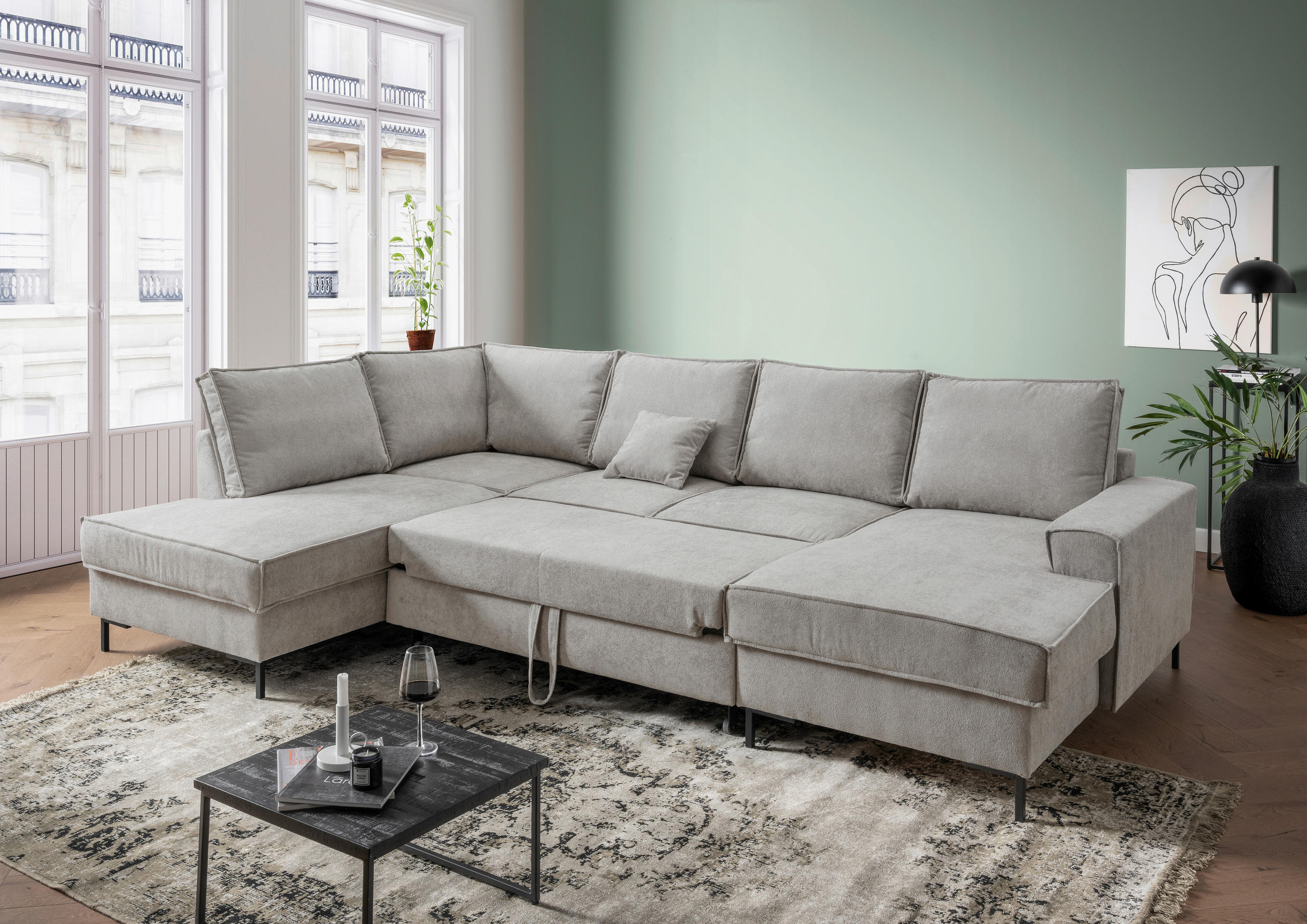 WOHNLANDSCHAFT Silberfarben Mikrofaser  - Silberfarben/Schwarz, MODERN, Textil/Metall (198/309/150cm) - MID.YOU