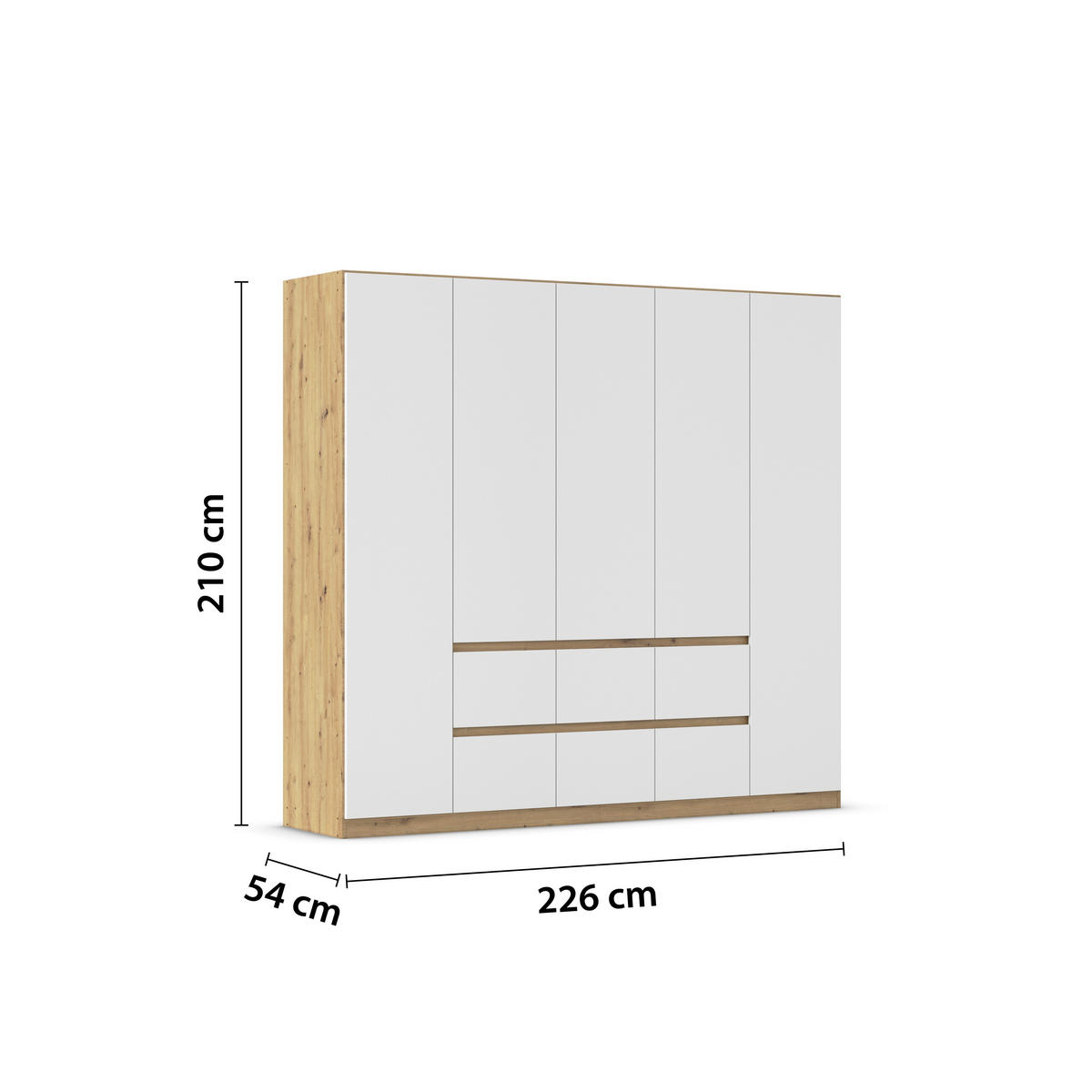 DREHTÜRENSCHRANK in Weiss, Eiche Artisan  - Weiss/Eiche Artisan, Basics, Holzwerkstoff (226/210/54cm) - Rauch Möbel