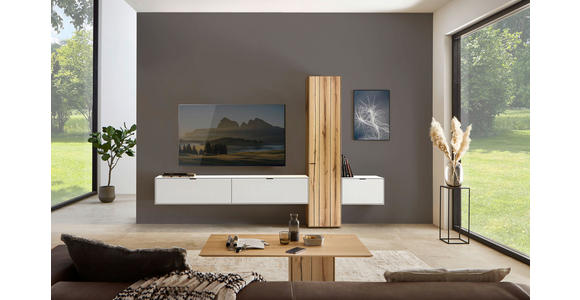 WOHNWAND in Weiß, Eichefarben 320,7/205,5/37,1 cm - Eichefarben/Weiß, Design, Glas/Holz (320,7/205,5/37,1cm) - Dieter Knoll