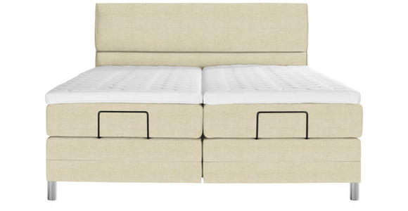 BOXSPRINGBETT 160/200 cm,  in Beige, Matratze, Topper, motorische Verstellbarkeit, Fernbedienung, unterschiedliche Matratzenhärtegrade je Bettseite, H2 + H3 = mittel + fest  - Chromfarben/Beige, KONVENTIONELL, Kunststoff/Textil (160/200cm) - Voleo