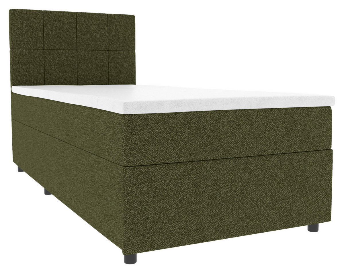 BOXBETT 90/200 cm,  in Grün, Matratze, Topper, Bettschublade, H3 = fest  - Schwarz/Grün, KONVENTIONELL, Kunststoff/Textil (90/200cm) - Boxxx