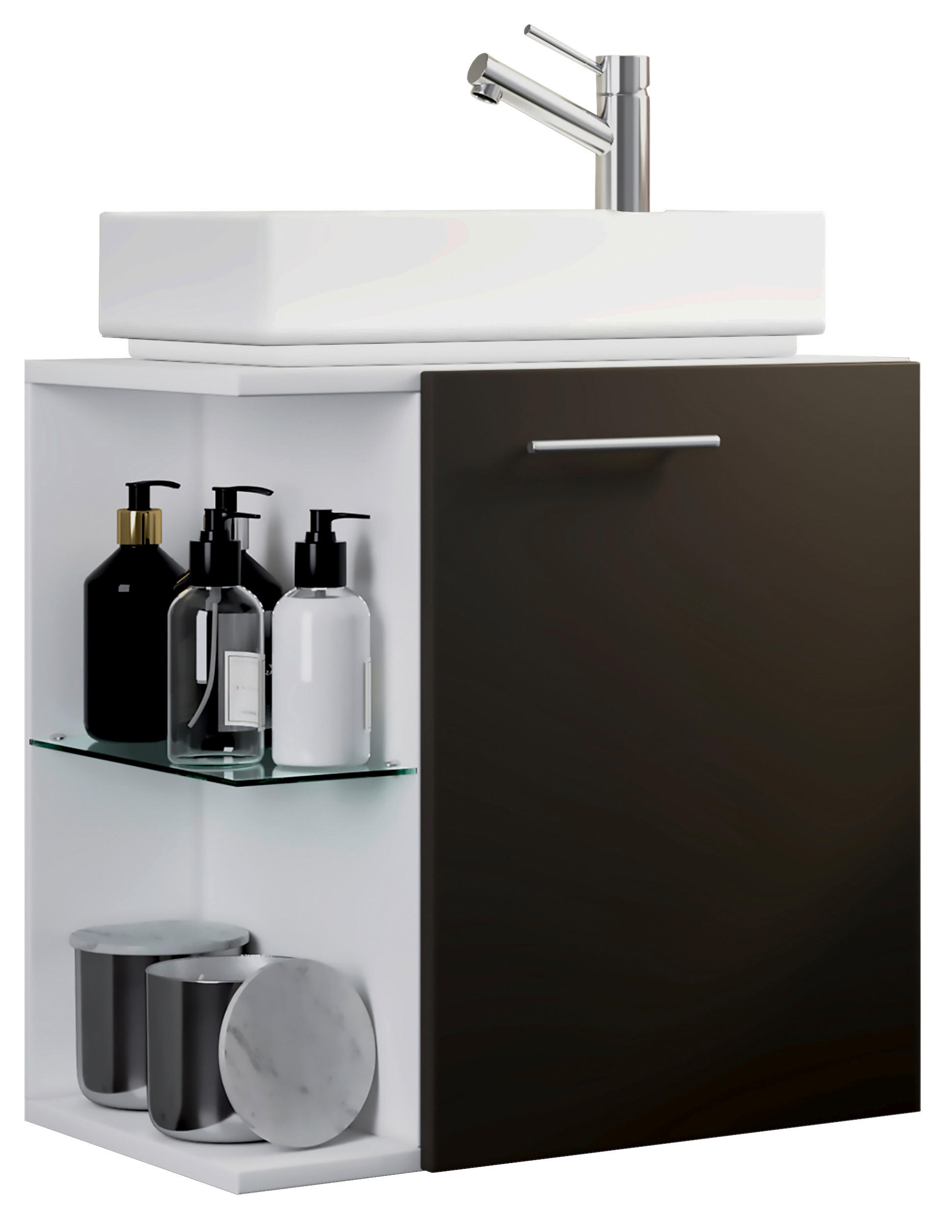 TVÄTTSTÄLL MED KOMMOD 52 cm  - vit/silver, Modern, trämaterial/glas (52cm) - MID.YOU