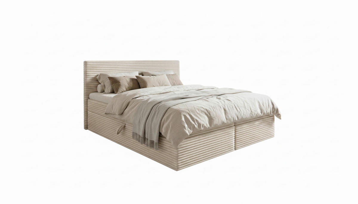 BOXBETT 180/200 cm,  in Creme, Bettkasten, Topper, H3 + H3 = fest  - Chromfarben/Creme, MODERN, Holz/Kunststoff (180/200cm) - MID.YOU