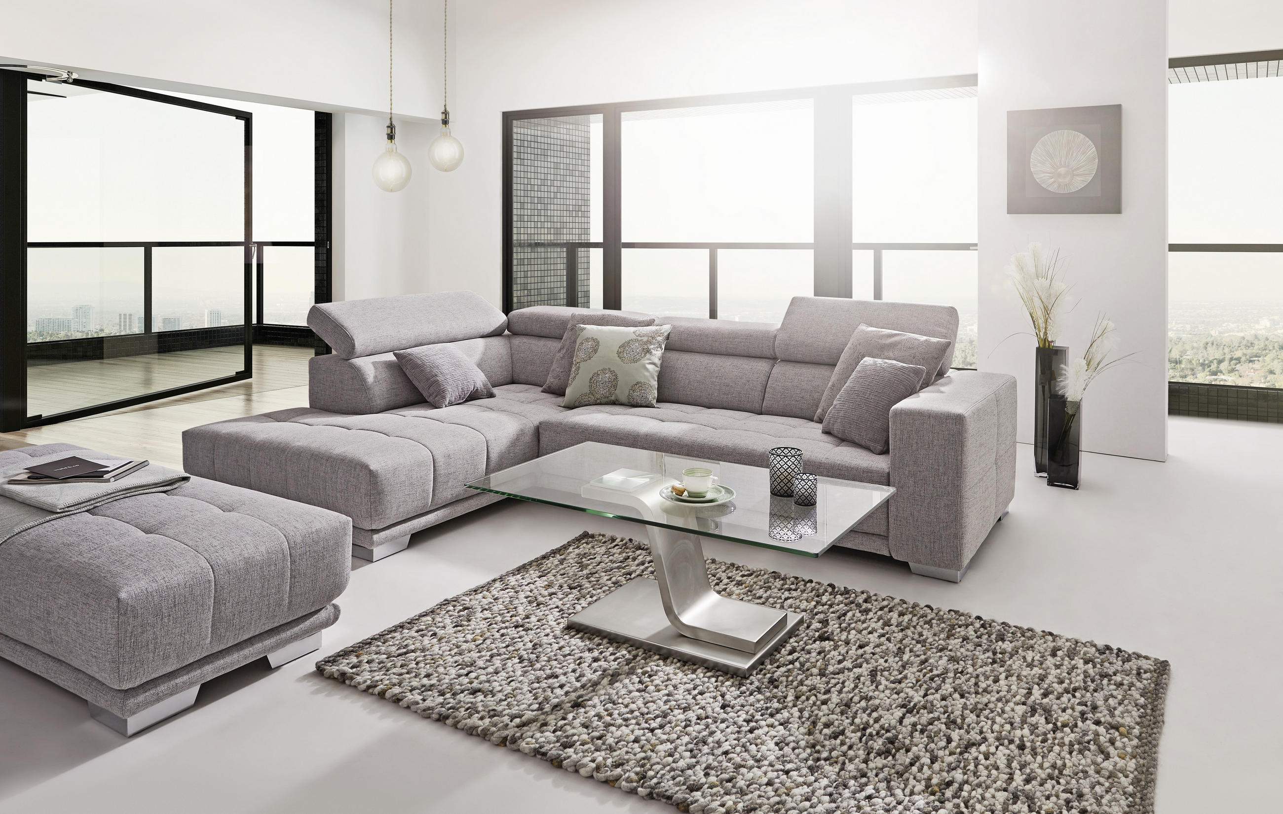 ECKSOFA in Chenille Beige  301/207 cm  - Chromfarben/Beige, Design, Textil (301/207cm) - Xora