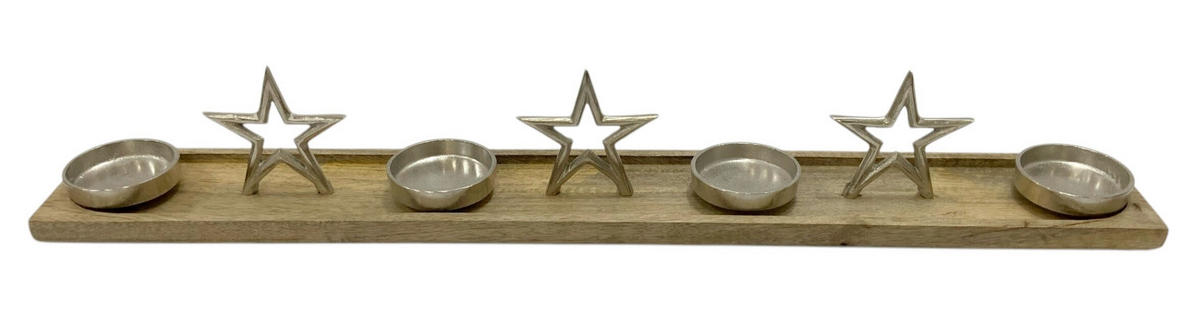 ADVENTSKERZENHALTER  - Silberfarben/Braun, LIFESTYLE, Holz/Metall (76/10/12cm) - X-Mas