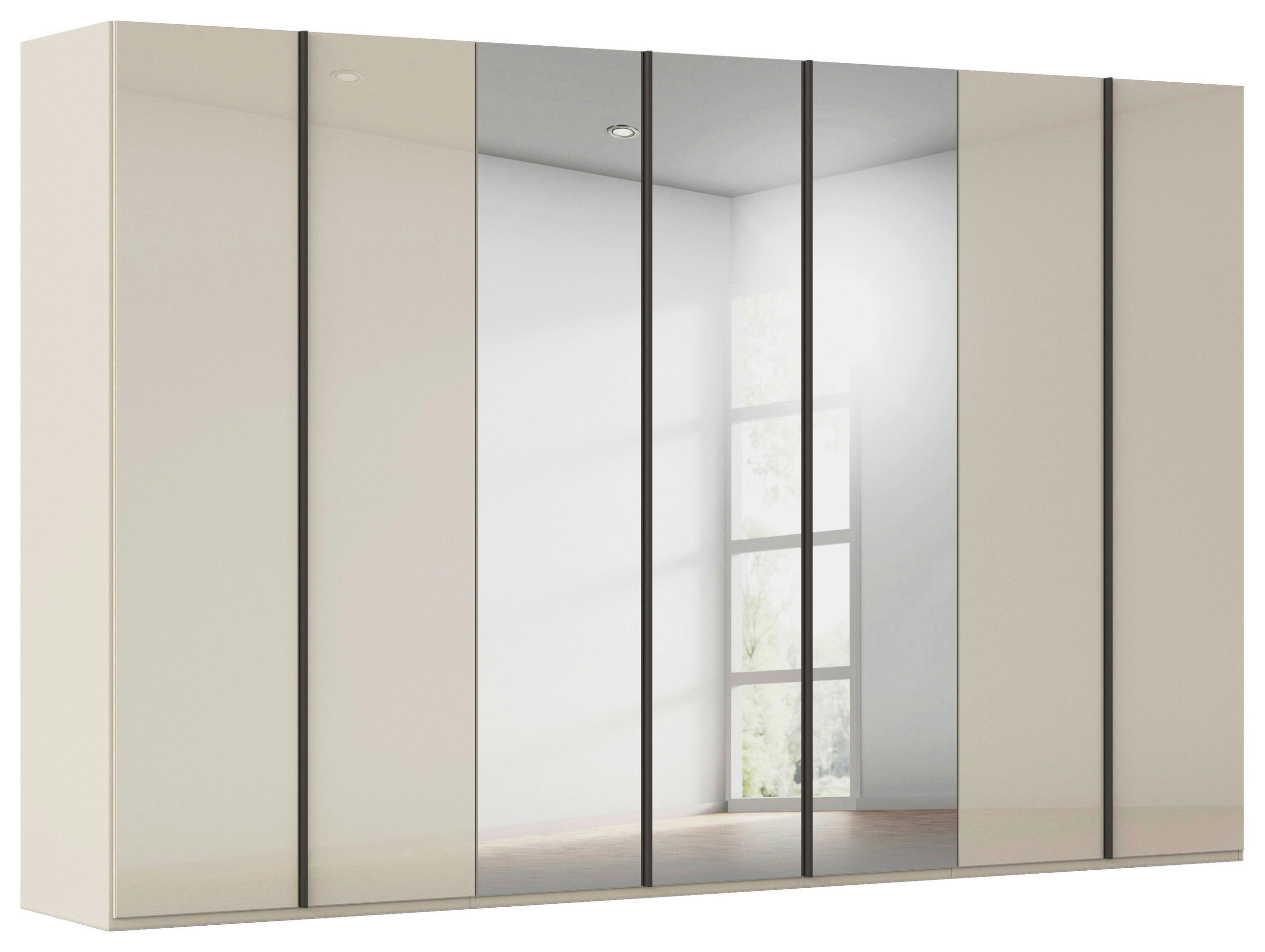 DREHTÜRENSCHRANK 350/235/61 cm,  in Champagner, 7-türig  - Champagner/Graphitfarben, Basics, Glas/Holzwerkstoff (350/235/61cm) - Novel