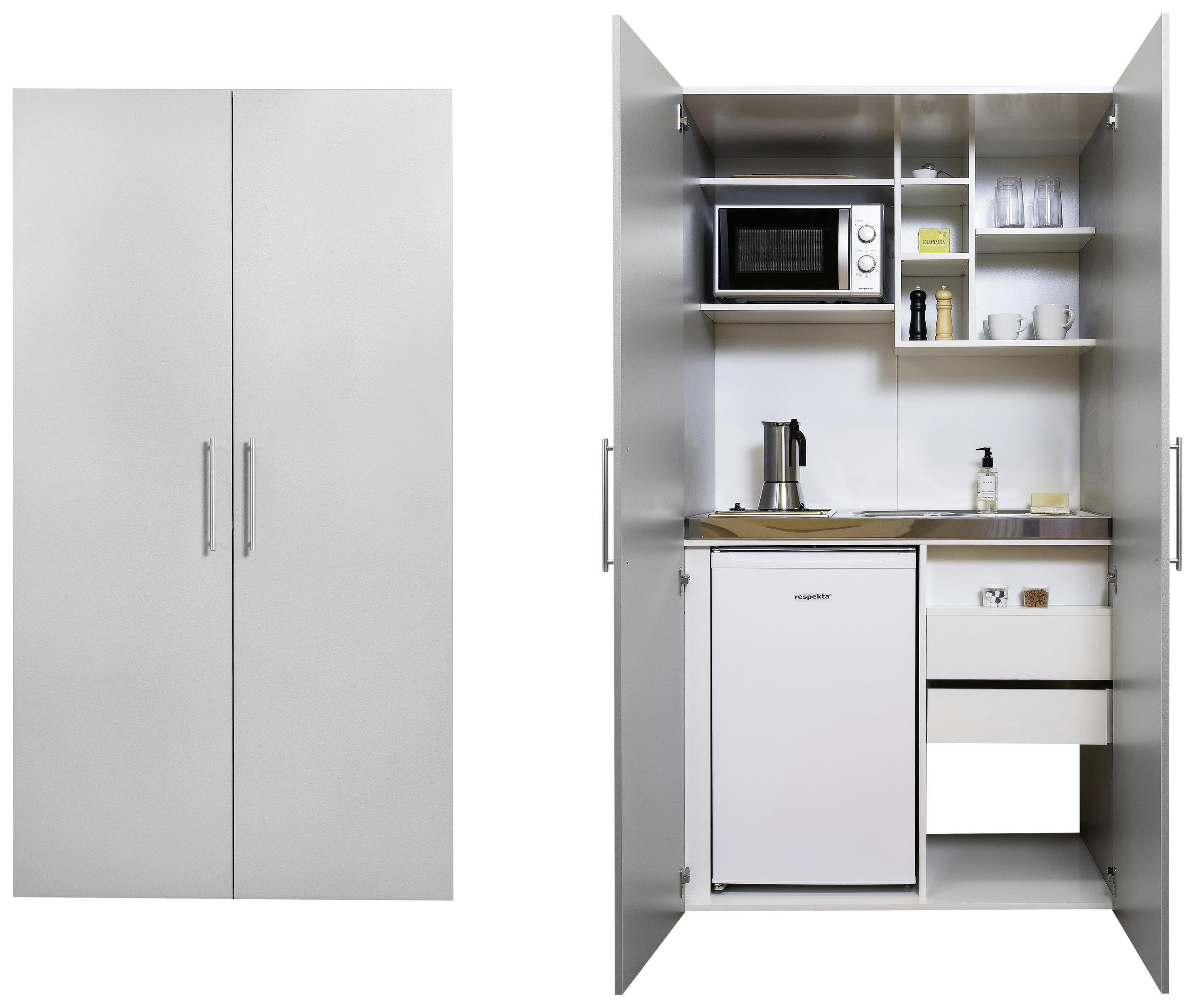 SCHRANKKÜCHE 104/193/67 cm in Grau - Grau, MODERN, Metall (104/193/67cm) - Respekta