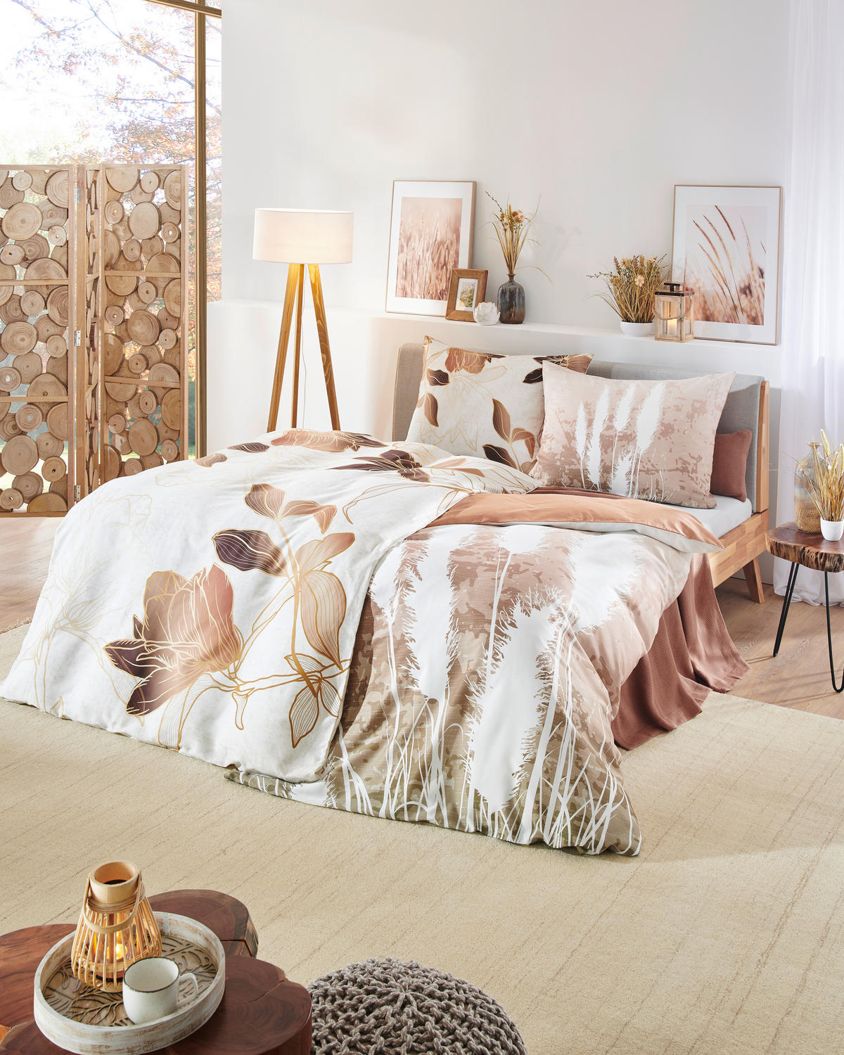 STOJACIA LAMPA, 50/165 cm  - hnedá/biela, Natur, kov/drevo (50/165cm)