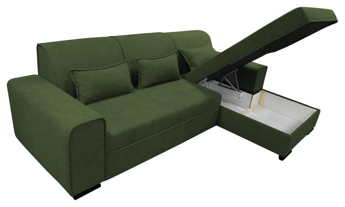 ECKSOFA in Struktur, Bouclé Grün  - Schwarz/Grün, Design, Kunststoff/Textil (270/175cm) - MID.YOU