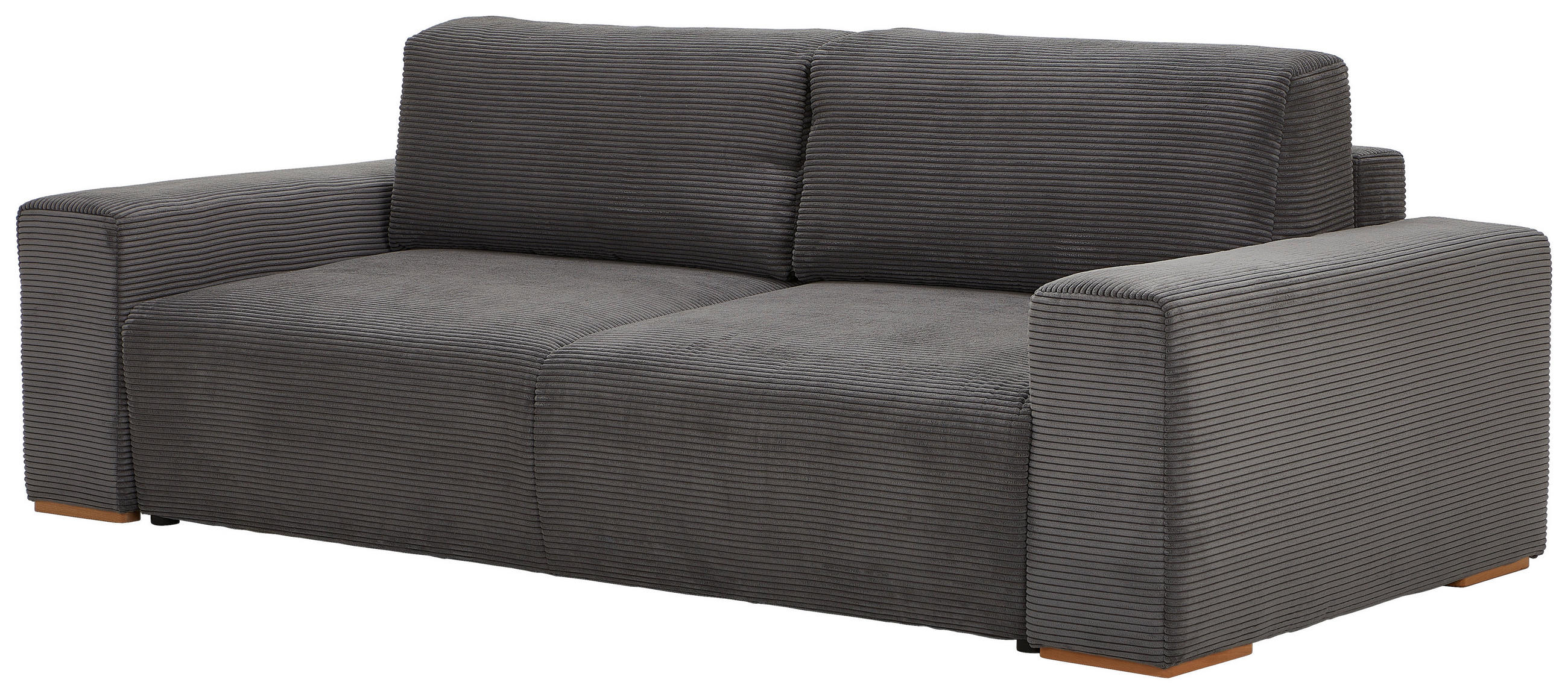 SCHLAFSOFA Cord Grau  - Buchefarben/Schwarz, KONVENTIONELL, Holz/Kunststoff (255/86/123cm) - Livetastic