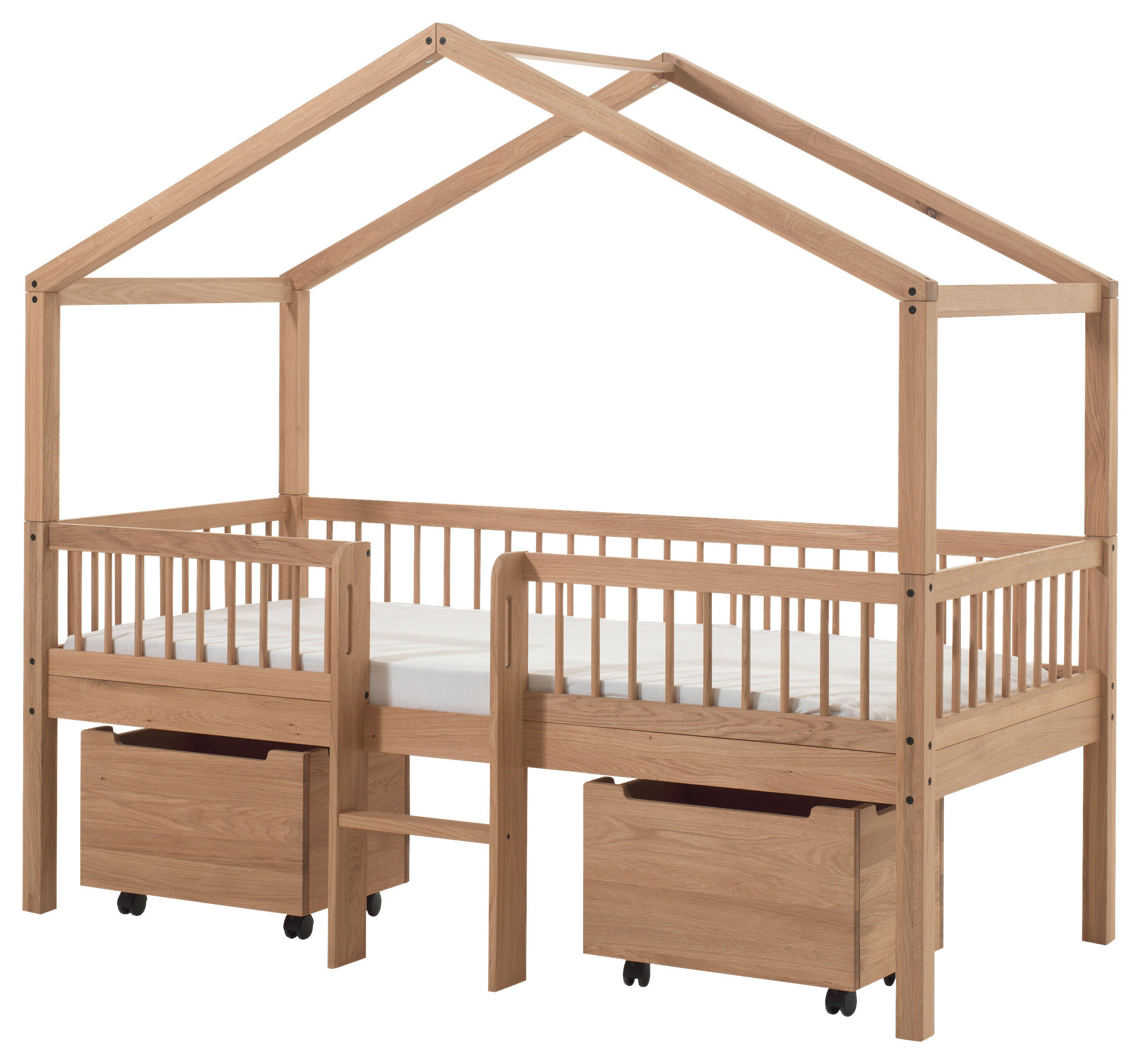 HAUSBETT Absturzsicherung, Leiter, Rollrost, Bettschublade 90/200 cm  in Eichefarben  - Eichefarben/Eschefarben, MODERN, Holz (90/200cm) - MID.YOU