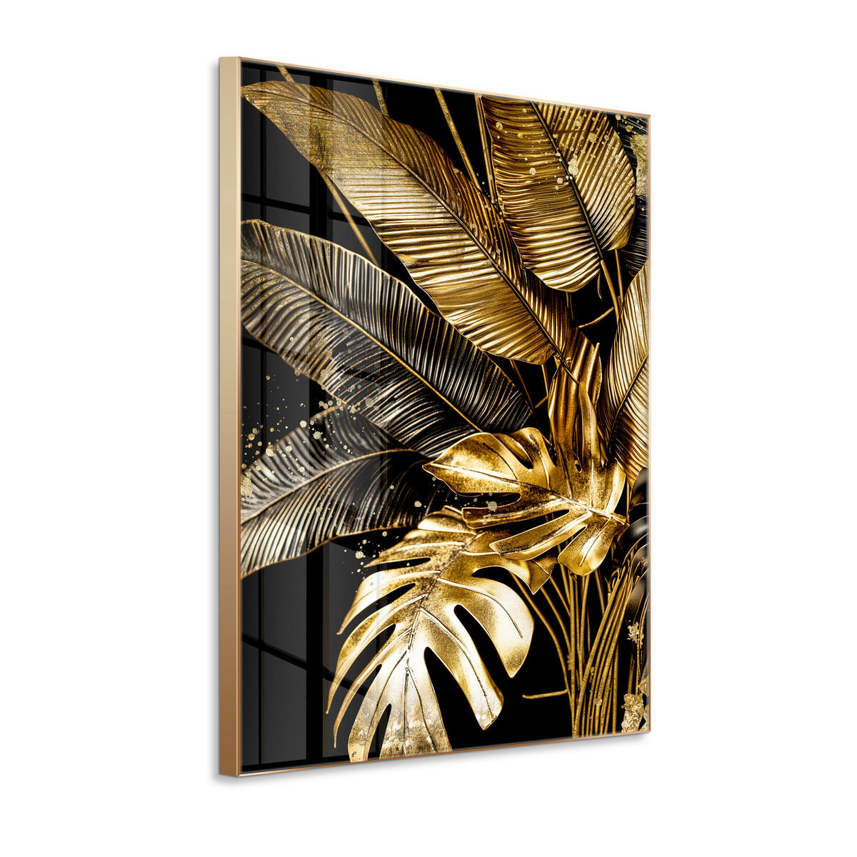 GLASBILD Blätter 80/120 cm  - Goldfarben/Schwarz, Basics, Glas/Holz (80/120cm)