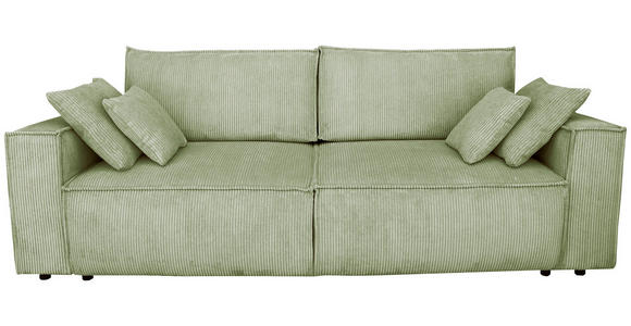 SCHLAFSOFA Cord Salbeigrün Zierkissen, Rückenkissen, Armlehnenkissen, Bettkasten, Schlaffunktion, Rücken echt, Liegefläche im Originalstoff  - Salbeigrün/Schwarz, KONVENTIONELL, Kunststoff/Textil (240/89/100cm) - Carryhome
