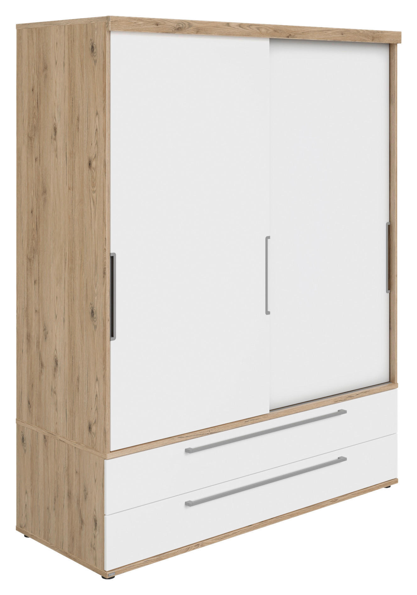 SCHIEBETÜRENSCHRANK 2-türig Weiß, Eichefarben - Eichefarben/Bronzefarben, Design, Holzwerkstoff/Metall (164,1/206,9/63,9cm) - Paidi
