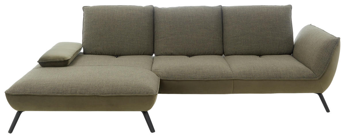ECKSOFA Flachgewebe Olivgrün  - Schwarz/Olivgrün, Design, Textil/Metall (191/301cm) - Moderano