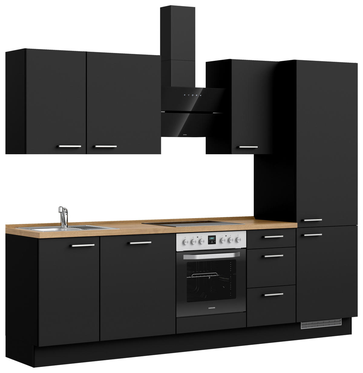 KÜCHENLEERBLOCK 270 cm   in Schwarz, Eichefarben  - Edelstahlfarben/Eichefarben, MODERN, Holzwerkstoff/Metall (270cm) - Nobilia