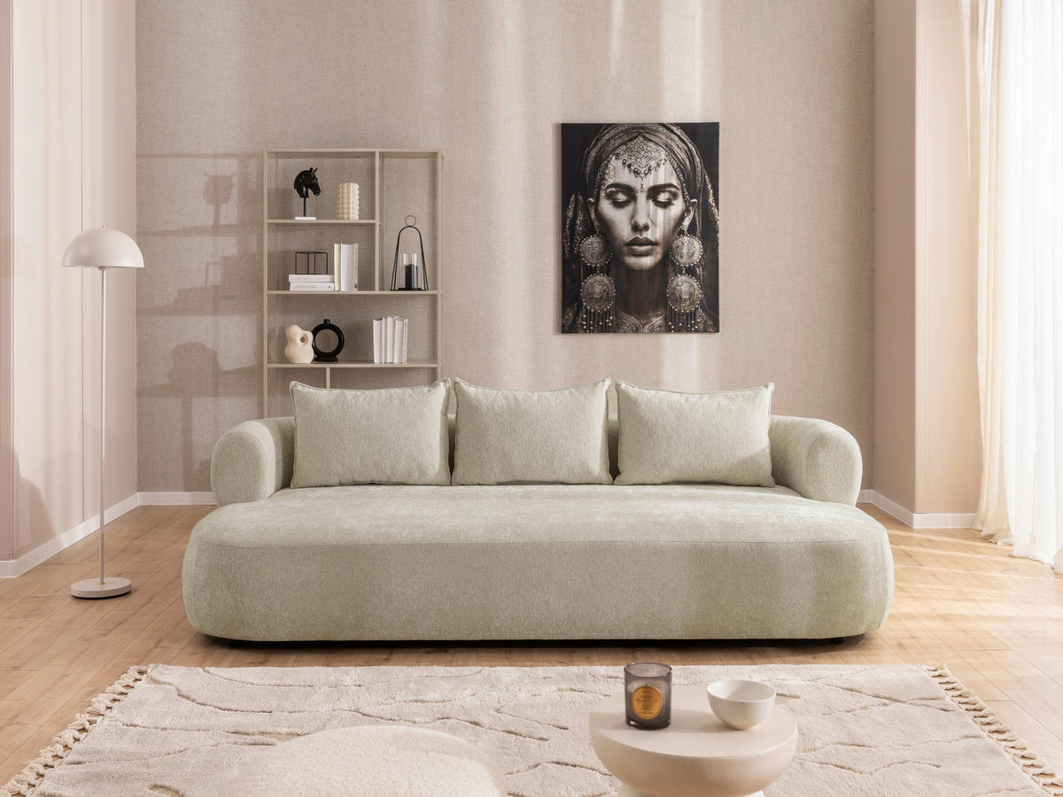 BIGSOFA in Chenille Beige  - Beige/Schwarz, Design, Kunststoff/Textil (240/76/122cm) - Livetastic