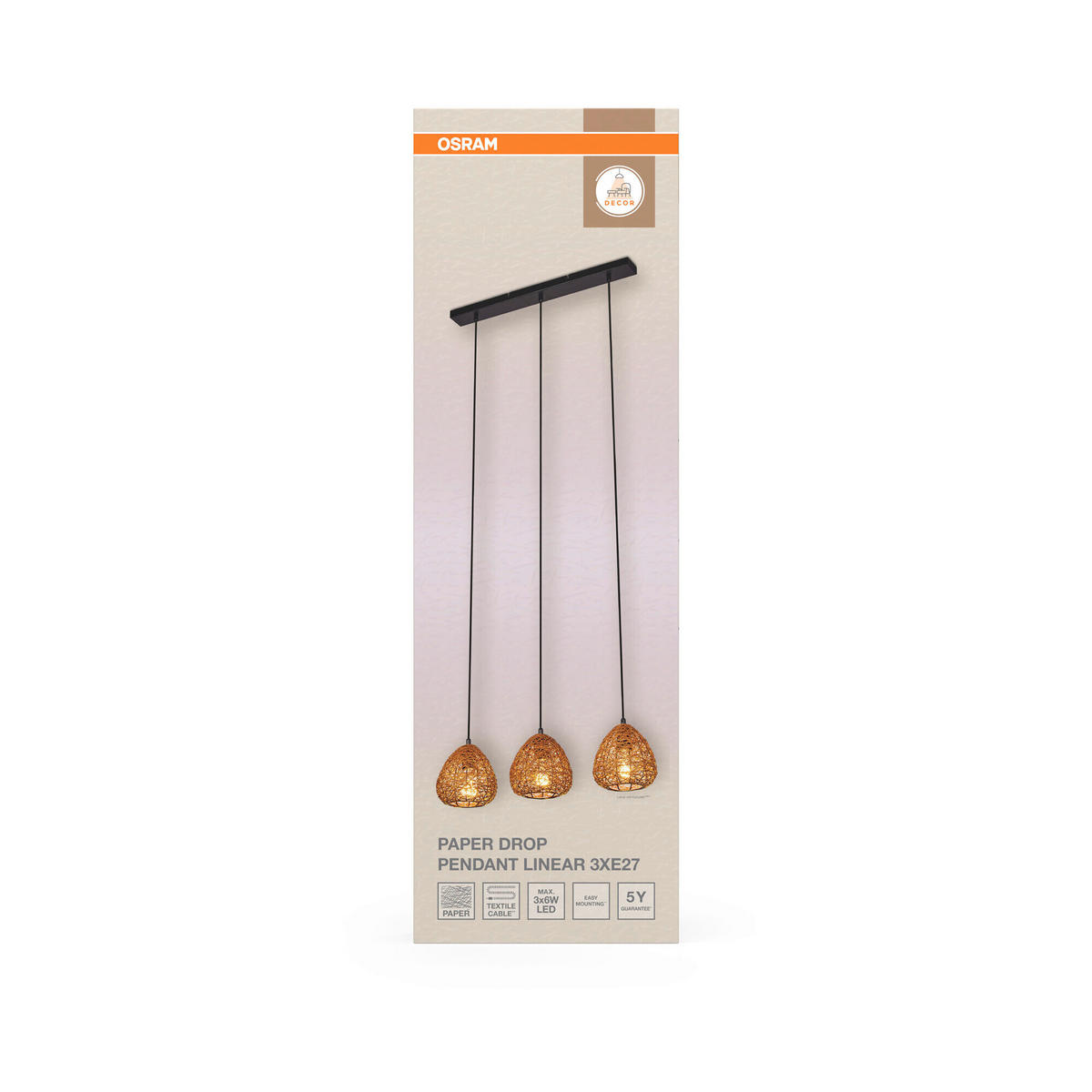 HÄNGELEUCHTE 61/16/150 cm  - Beige, Basics, Papier/Metall (61/16/150cm) - Osram