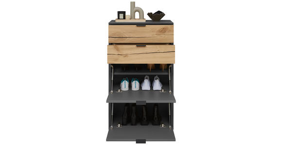 SCHUHSCHRANK Wildeiche furniert, massiv Graphitfarben, Eichefarben - Eichefarben/Graphitfarben, Design, Holz/Holzwerkstoff (61,9/104,7/37,1cm) - Dieter Knoll