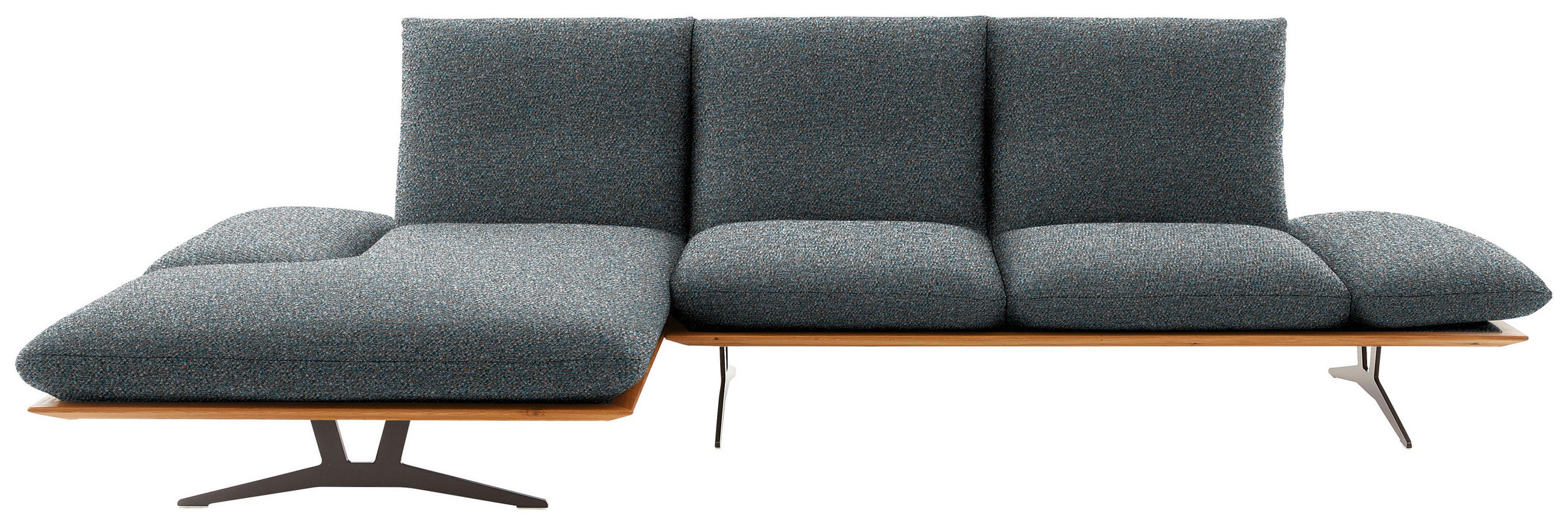 ECKSOFA 159/314 cm  in Flachgewebe Blaugrau Armteilverstellung, Kopfteilverstellung  159/314 cm  - Blaugrau/Schwarz, Design, Holz/Textil (159/314cm) - Dieter Knoll