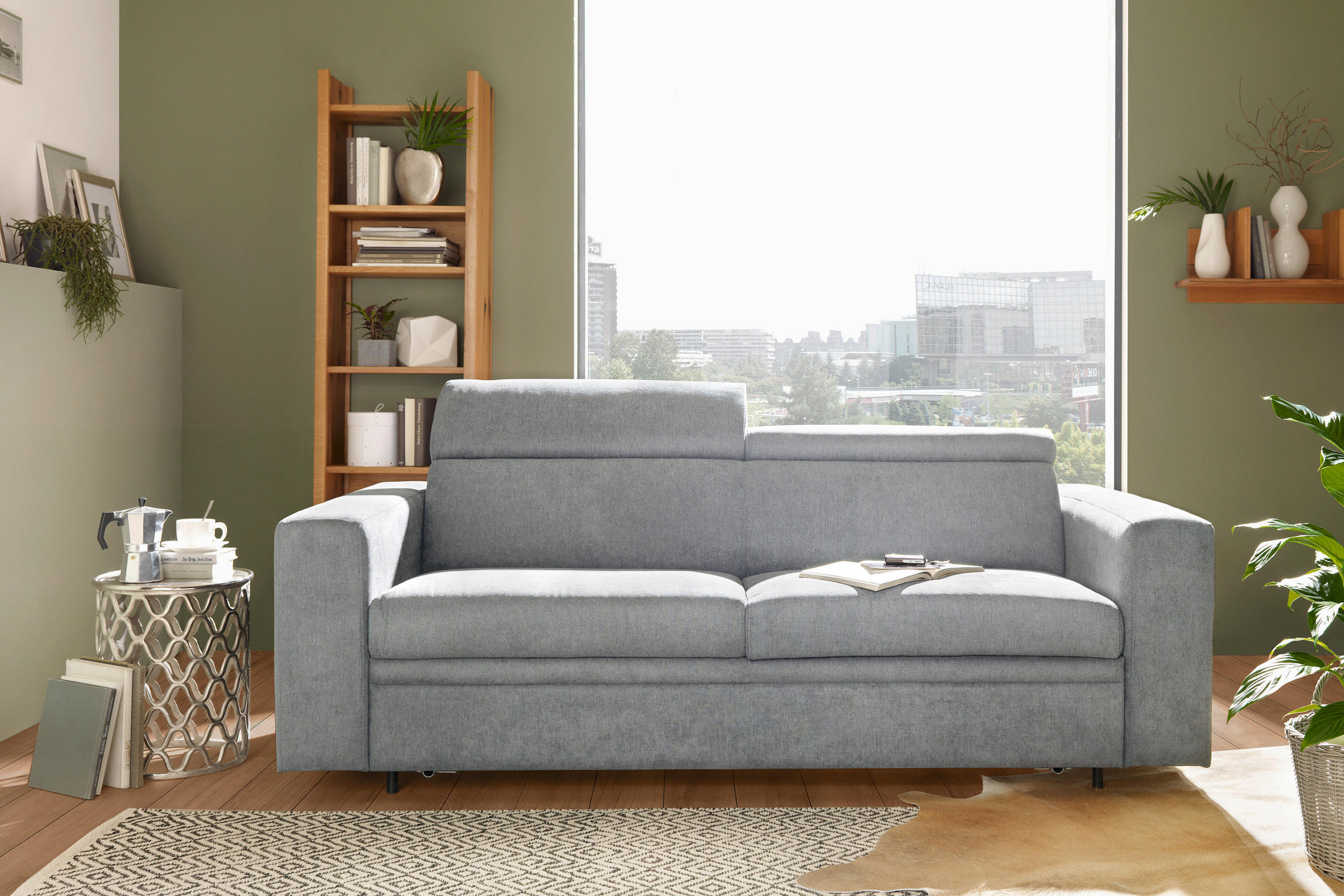 SCHLAFSOFA Flachgewebe Hellgrau  - Hellgrau/Schwarz, KONVENTIONELL, Kunststoff/Textil (206/83/100cm) - Livetastic