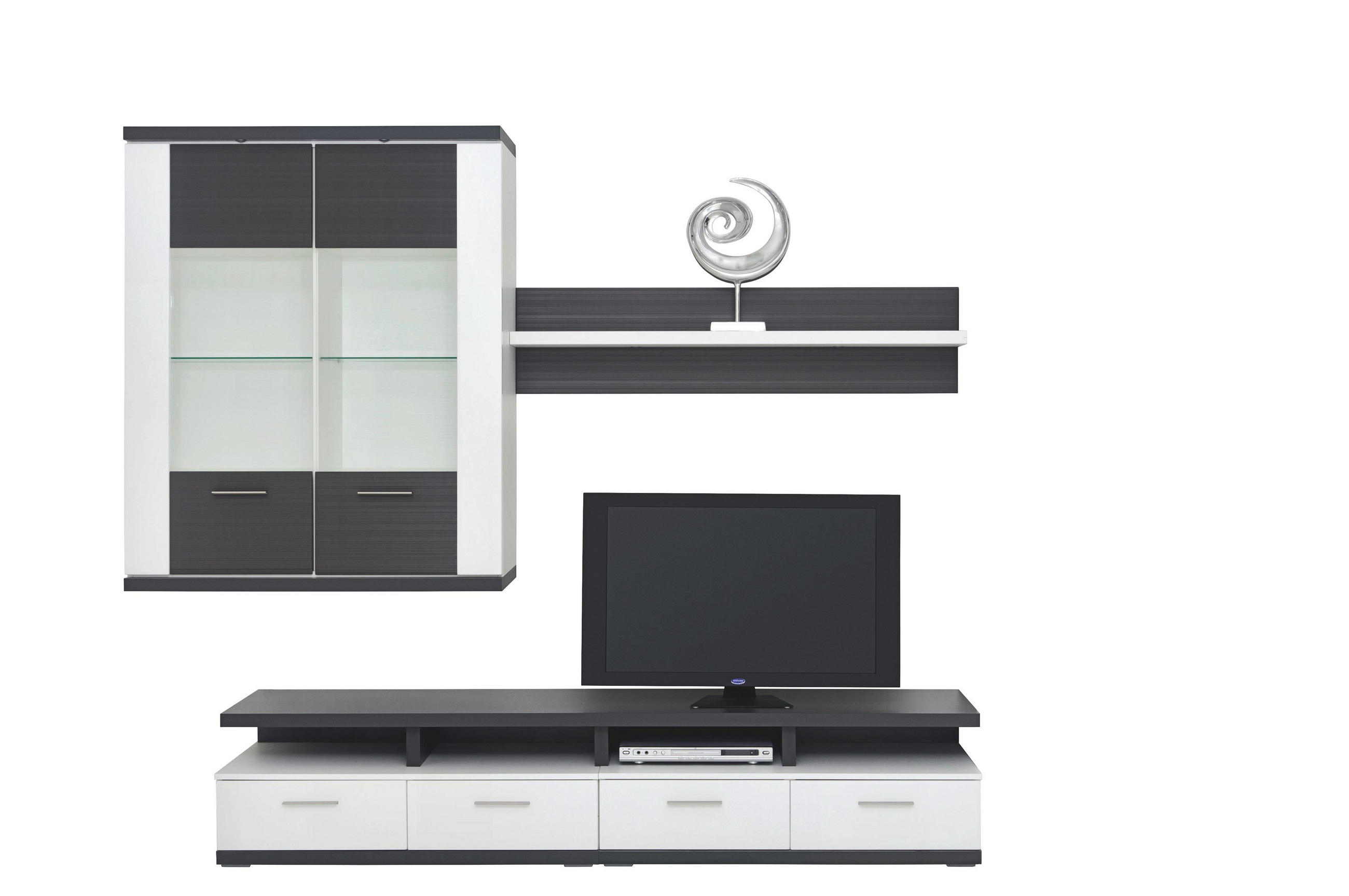 Wohnwand in Graphitfarben, Weiß