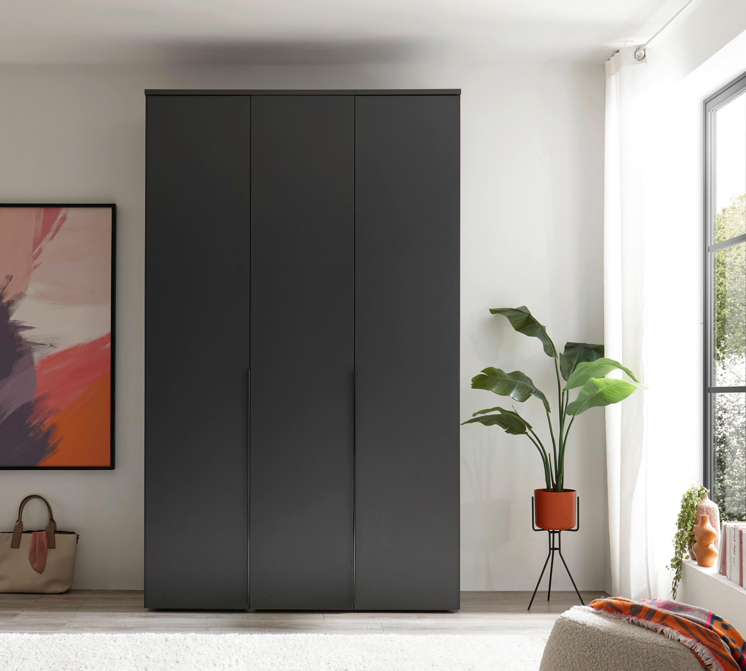 DREHTÜRENSCHRANK 135/225/52 cm 3-türig Graphitfarben  - Graphitfarben/Schwarz, MODERN, Holzwerkstoff/Kunststoff (135/225/52cm) - MID.YOU