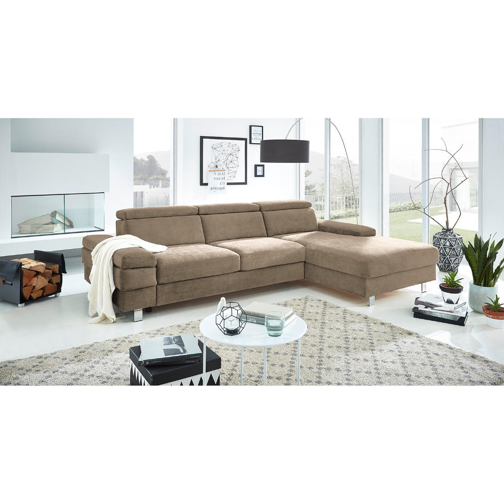 ECKSOFA in Webstoff Schlammfarben  - Schlammfarben/Silberfarben, Konventionell, Textil/Metall (182/82/260cm) - Trendmanufaktur