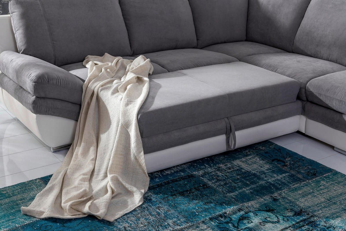 WOHNLANDSCHAFT in Weiss, Dunkelgrau  - Chromfarben/Weiss, Modern, Textil/Metall (264/221cm) - MID.YOU