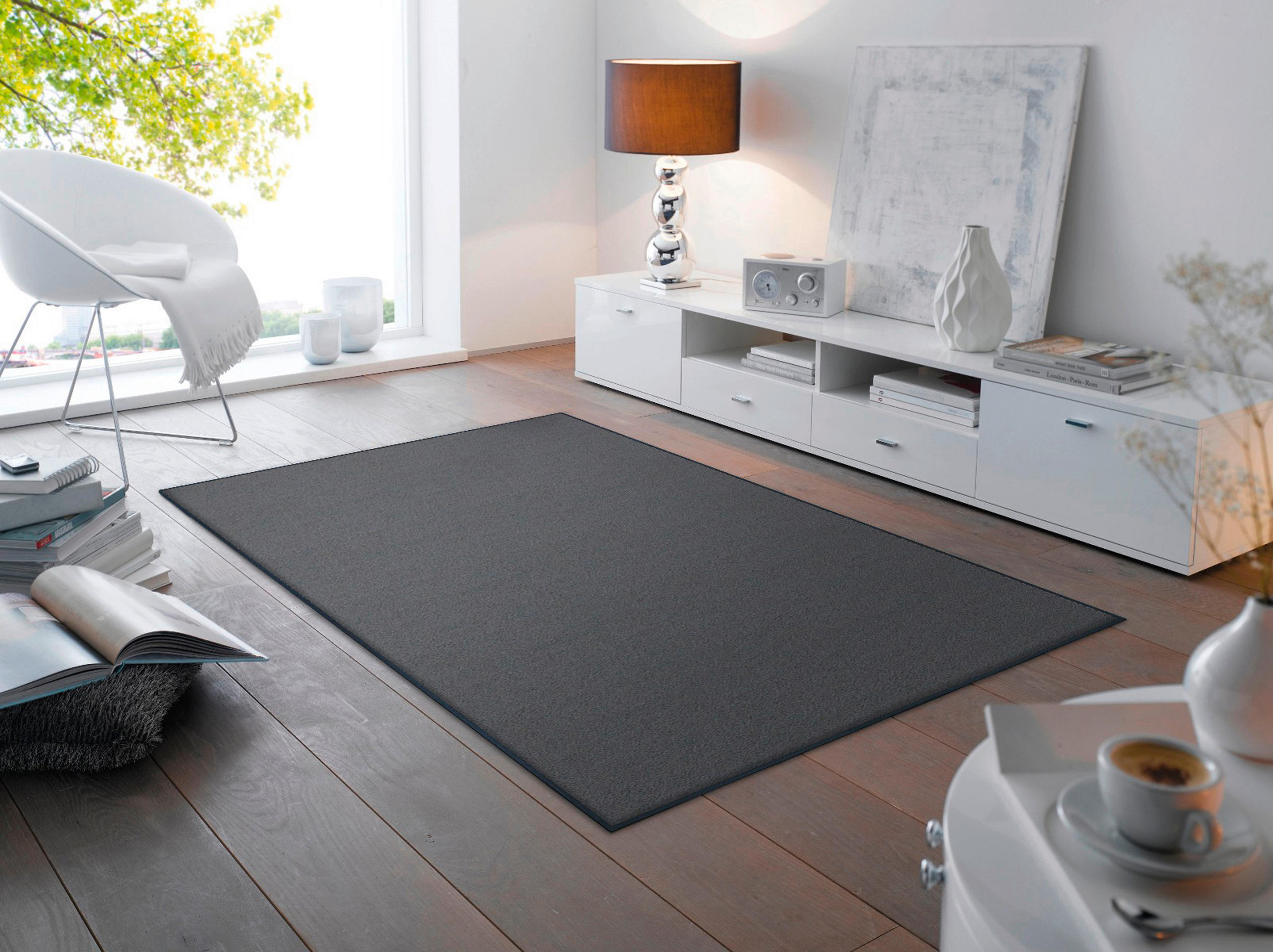 Thumbnail - wash+dry Flachwebeteppich Smokey Mount, Dunkelgrau, Textil, Uni, rechteckig, 120x180 cm, Textiles Vertrauen - Oeko-Tex®,...