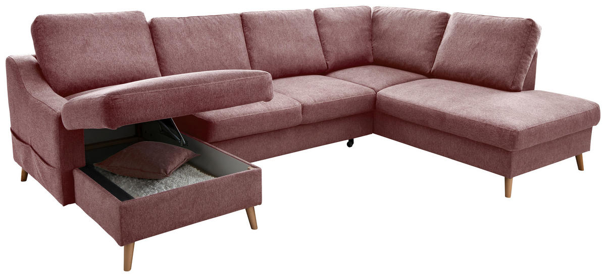 WOHNLANDSCHAFT Struktur Rosa  - Naturfarben/Rosa, Konventionell, Holz/Textil (150/301/200cm) - P & B