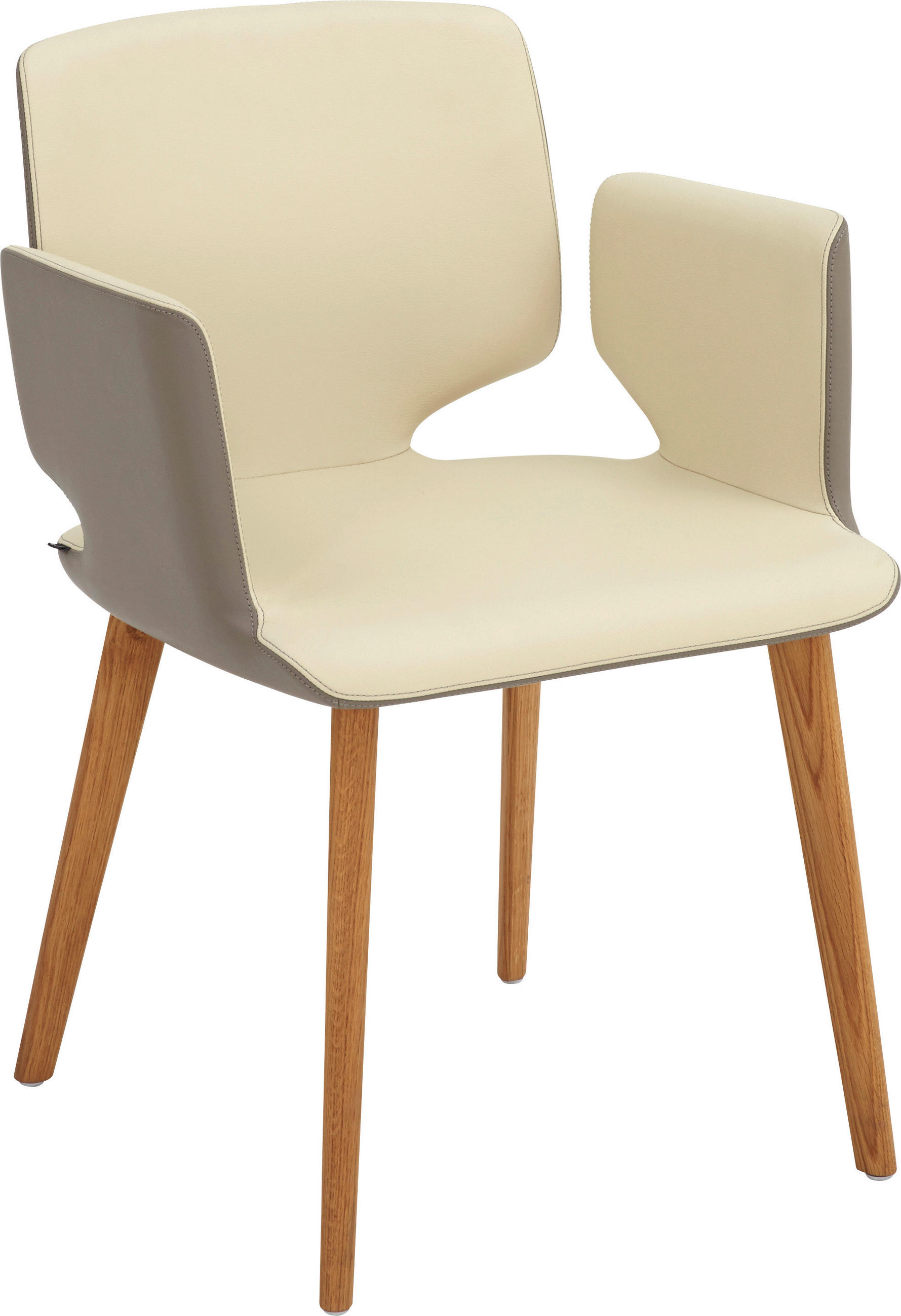 ARMLEHNSTUHL  in Echtleder naturbelassen  - Taupe/Eichefarben, Design, Leder/Holz (57,5/81/56cm) - Team 7
