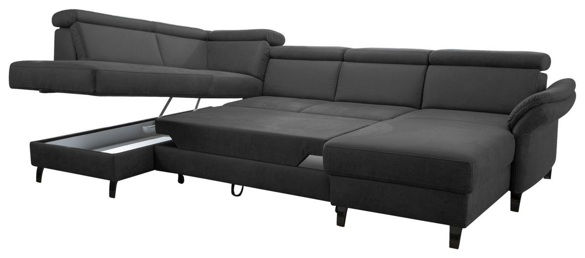 SALON PANORAMIQUE in Mikrofaser Grau, Schwarz  - Schwarz/Grau, Konventionell, Textil/Metall (193/317/165cm) - Sit & More