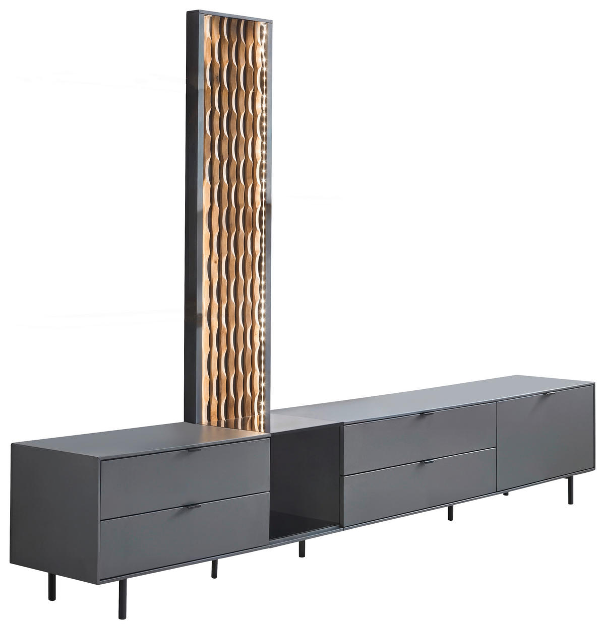 LOWBOARD  267/189/42 cm 4 Schublade(n) stehend, Beleuchtung  - Eichefarben/Anthrazit, Design, Holz/Holzwerkstoff (267/189/42cm) - Moderano