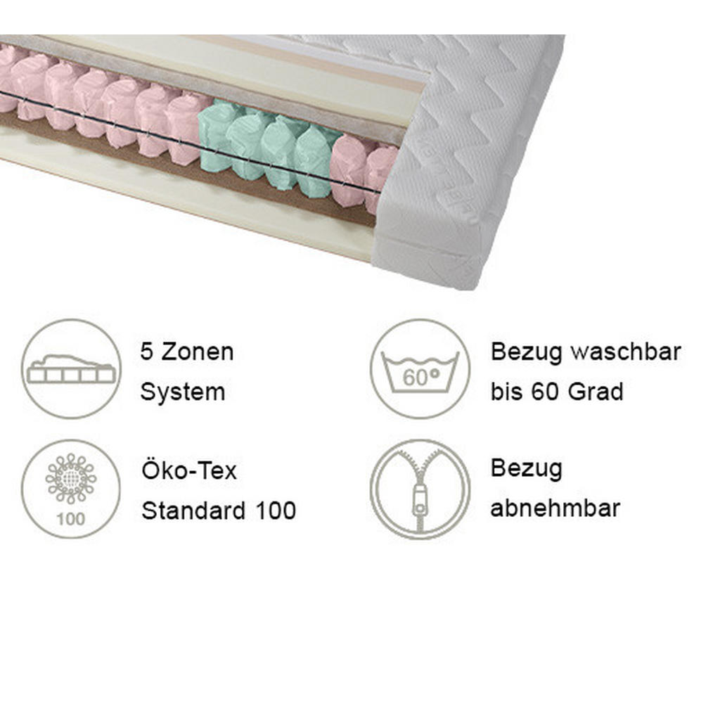Thumbnail - RUF Betten Taschenfederkernmatratze, Weiß, Textil, H3, 90x200 cm, Oeko-Tex® Standard 100, Dgm, Made in Germany, Goldenes...