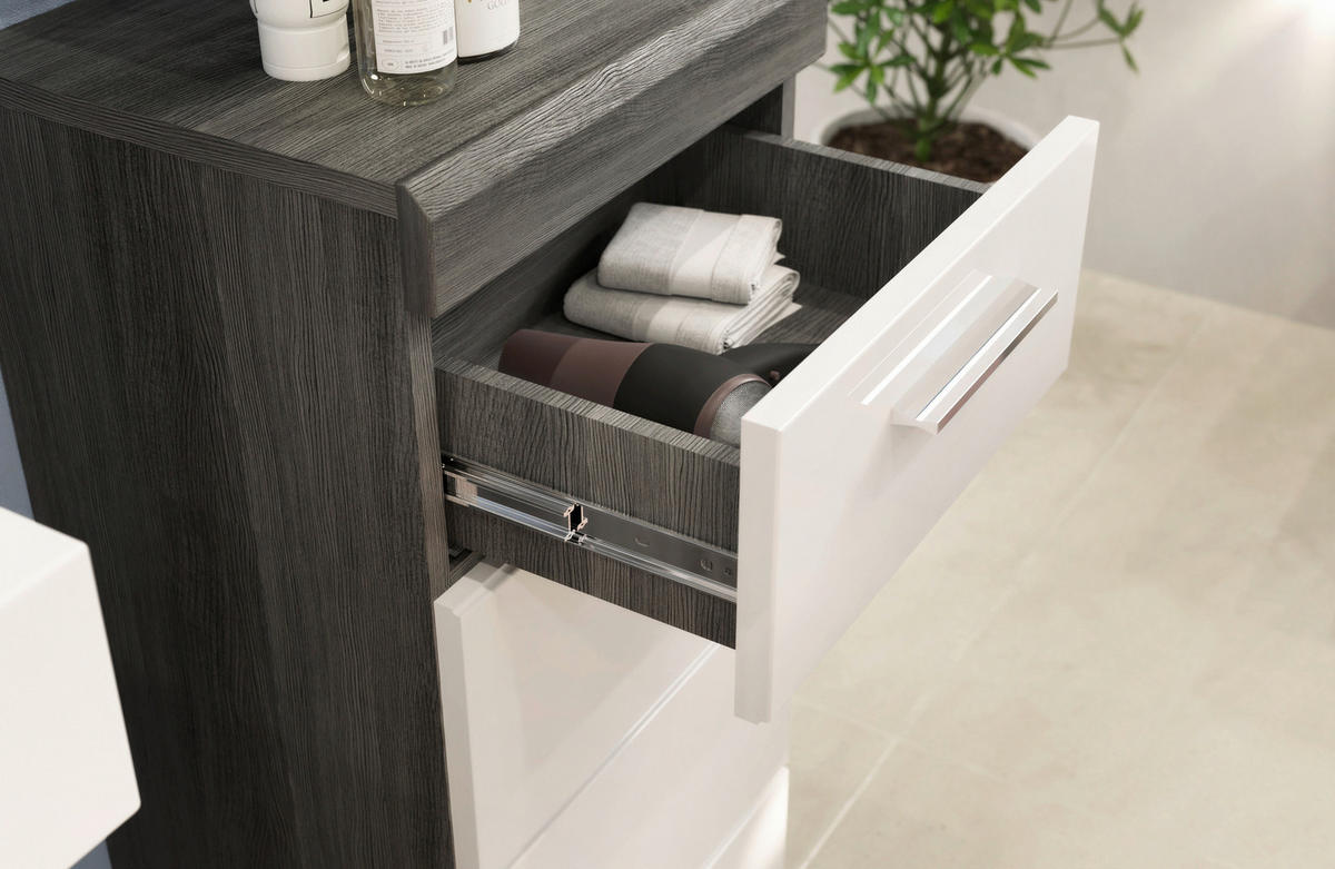 BADEZIMMER 4-teilig  in 97 cm  - Weiß Hochglanz/Grau, MODERN, Holzwerkstoff/Kunststoff (97cm) - MID.YOU
