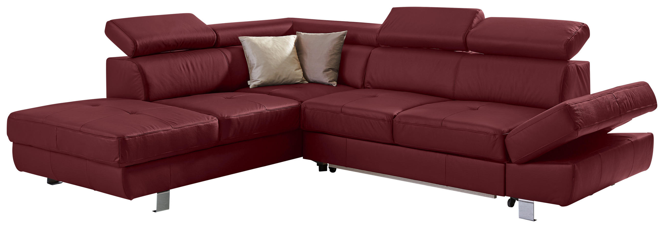 ECKSOFA in Lederlook Kombination Echtleder/Lederlook Bordeaux  - Chromfarben/Bordeaux, Design, Leder/Textil (212/265cm) - Stylife