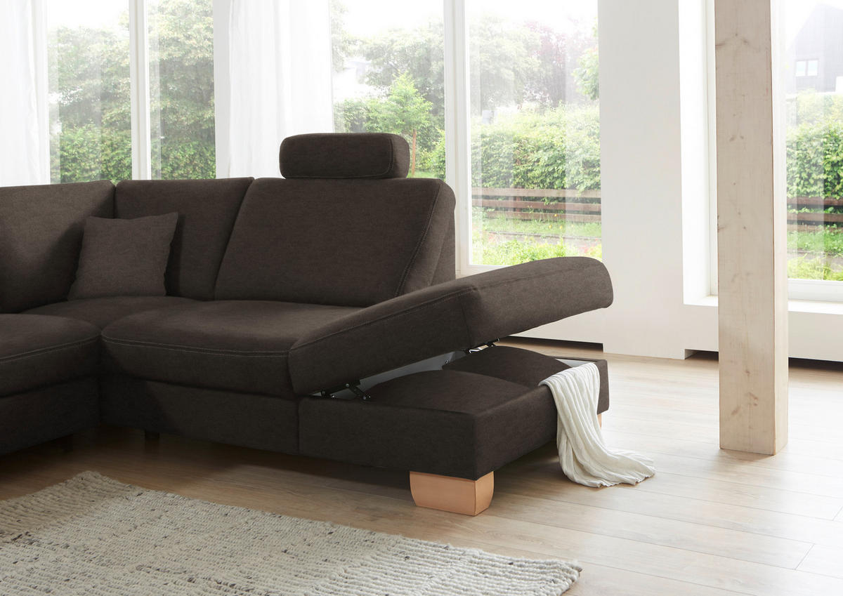 ECKSOFA in Mikrofaser Mokka  - Wildeiche/Beige, Natur, Holz/Textil (286/236cm) - Voleo