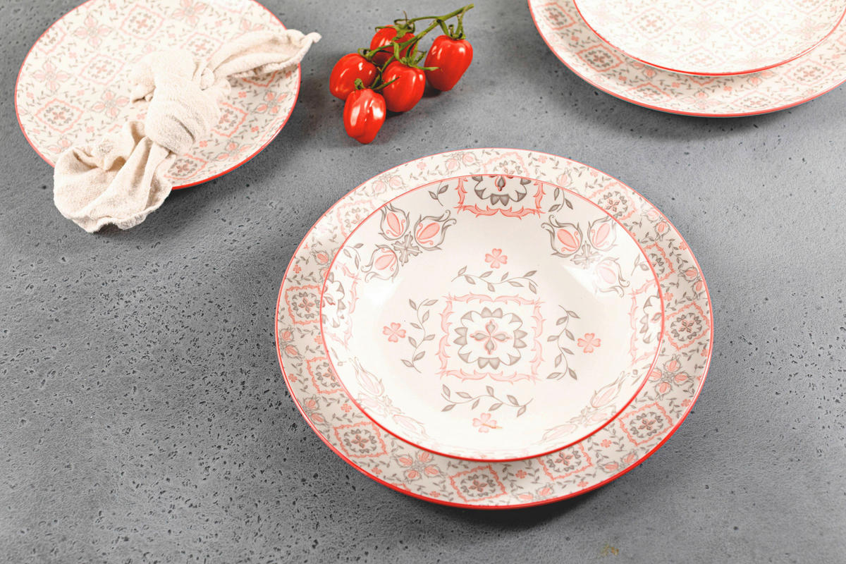 TELLERSET GRANADA 18-teilig  - Rot/Rosa, Basics, Keramik - Mäser